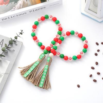 China New Design Eco Friendly Rustic Bee Color Farmhouse Country Beads Wood Hanging Decor Garland Beads With Tassels For Bedroom Decor for sale