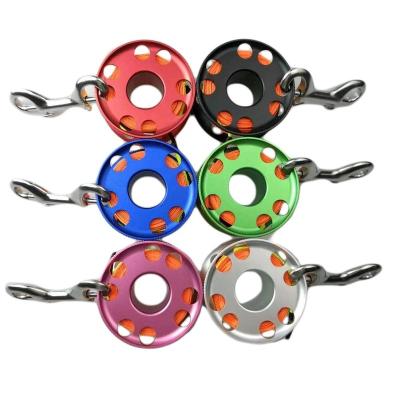 China Durable 30M Diving Equipment Aluminum Finger Reel With 316 Stainless Steel Hook Diving Reel for sale