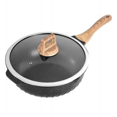 China Wholesale High Quality Viable Wok Aluminum 32cm Marble Coating Non-stick Cookware With Wooden Handle for sale