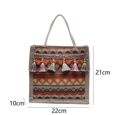 China 2022 New Large Capacity Lady Linen Handbags With Tassel Luxury Designer Women Hand Bags Leisure Boho Summer Beach Portable Bags for sale