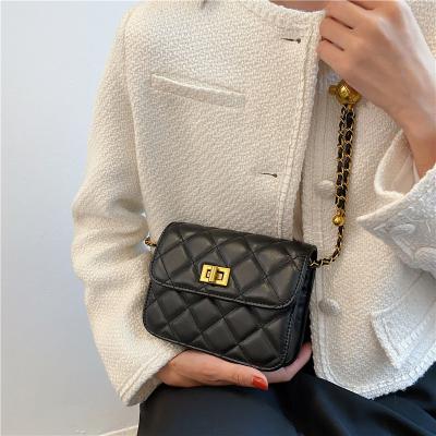 China Lady Luxury Design Fashion Plaid Small Flap Waterproof Cross - Body Bags Black Color Women Chain Strap Handbags for sale