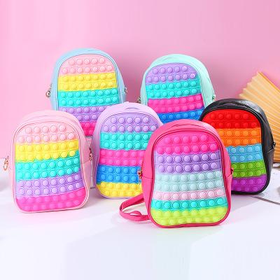 China Fashion Waterproof Kids Rainbow Busy Person Toys Push Bubble School Book Silicone Students Shoulder Bag Bookbags Pop It Backpack for sale