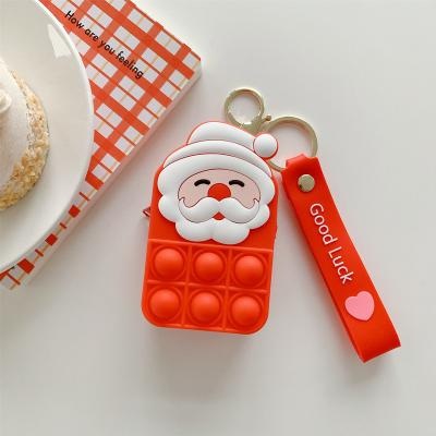 China 2021 Hot Selling Bubble Pop Bag Kids Sensory Sensory Toys Pop It Small Coin Purse Bag With Silicone Key Chain Christmas Santa Coin Purse for sale