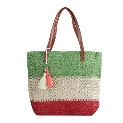 China Hawaii 2021 Summer Women Straw Beach Two Tone Paper Tote Bag for sale