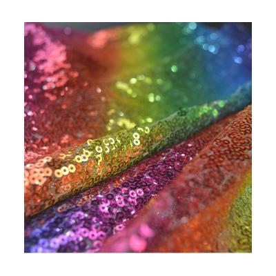 China Metallic Rainbow Mesh Sequin Gown Fabric Ombre Sequin Tulle Metallic Fabric For Costume Dress Party Dress for sale