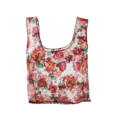 China Cheap Wholesale Cute Flower Digital Printing Organza Tote Bag Foldable Shopping Bag for sale