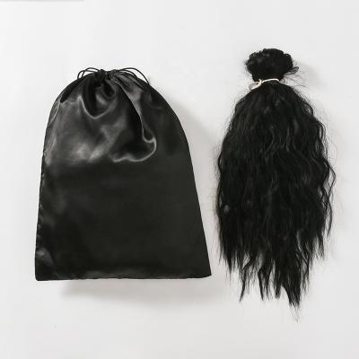 China Durable Custom Black Wig Storage Bag Satin Hair Bundle Hair Extensions Bags With Suction String for sale