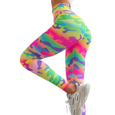 China 2022 fashion breathable graffiti colored quick-drying fitness pants high waist fishing pants crac! crack! yoga pants for sale