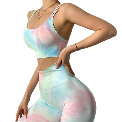 China Breathable Tied Dyed Yoga Bra Lightly Straps Women Sports Bra Fitness Shockproof Bra for sale