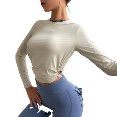 China Women Breathable Athleisure Crop Tops Elasticity Sports T-shirt Spring Autumn Fitness Wear Quick Dry Yoga Tops for sale