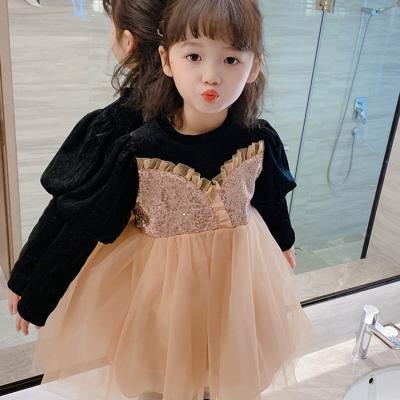 China 2022 girls sequin mesh dress children's fashion temperament princess skirt baby clothes plush foreign style n for sale