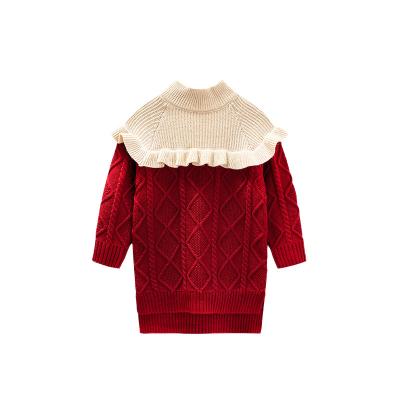 China Anti-wrinkle Girls' Sweater Medium Length Children's Knitted Woolen Thickened Half High Dress for sale