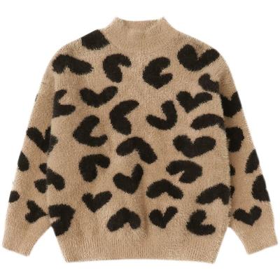 China Korean loose leopard knitted sweater Anti-wrinkle girls' Korean loose knitted sweater children's clothing girl sweater winter sweater products for sale