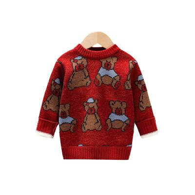 China Anti-wrinkle girls' cute korean plush bear top knitted sweater fashion children's knitted sweater products baby sweater design for sale