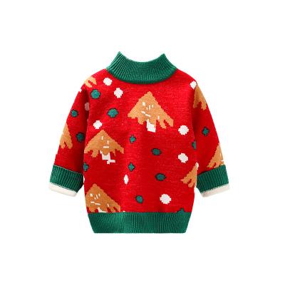 China Anti-wrinkle girls' red Korean version one-piece plush thickened knitted sweater children's Christmas infant sweater for sale