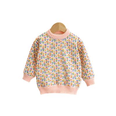 China Anti-wrinkle children's autumn and winter new plush pink knitted baby pullover top sweater for sale