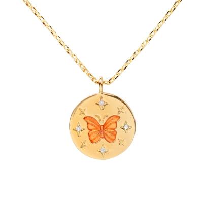 China 2023 Summer Sterling Silver Jewelry Butterfly Pendant Necklace Butterfly 18K Gold Zircon Necklace Charms Custom Lead Free Nickel Free Enamel For Women for sale