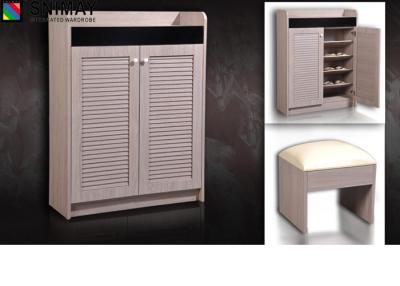 China Louvered Shoe Storage Cabinets Laminate Wooden With Small Shoe Rack for sale