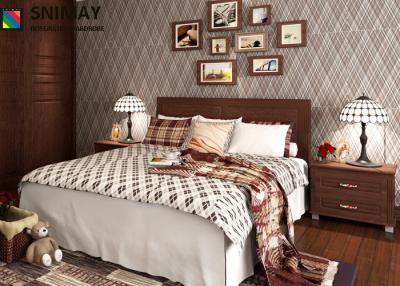 China Brown MDF Panel Contemporary Wooden Beds With Bedside Table , European Style for sale