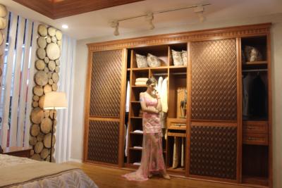 China Wooden Melamine Wardrobe closet sliding doors Modern Leather for sale