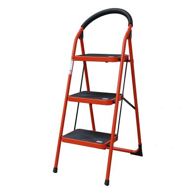 China Folding Ladders 3 Step Tube Circular Household Folding Ladder Steel Stool With Non-slip Mat Plastic EN 14183 for sale