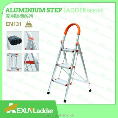 China Folding Ladders EN 131 Lightweight Folding Aluminum Step Ladder With 3 Steps for sale