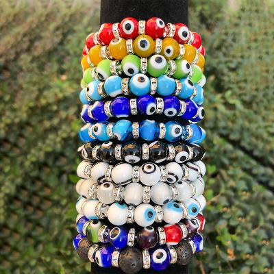 China Religious Handmade Glass Evil Eye Bracelet 10 mm Beaded Amulet Stretch Charm Lucky Protection Turkish Blue Evil Eye Bracelet for Women Men for sale