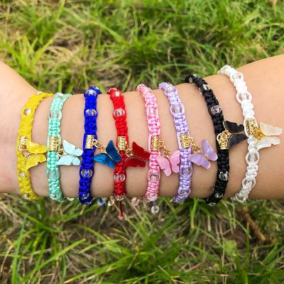 China TRENDY Ins Etsy Colorful Butterfly Bracelet Rope String Braided Bangle Women Girls Crystal Charm Butterfly Fashion Jewelry Bracelets for sale