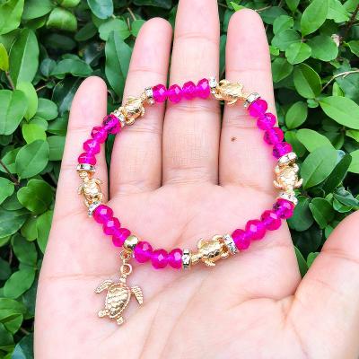 China TRENDY Sea Turtle Beaded Bracelet Crystal Beads Charm Jewelry Elastic Stretch Turtle Bracelet for Women Men for sale