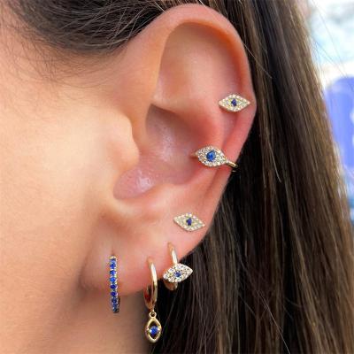 China TRENDY Ins Fashion 18K Evil Eye Earpiece Set with Cubic Zircon Earrings Studs Mini Evil Eyes Round Hoop Huggie Earrings for Women for sale