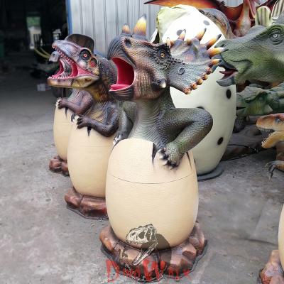 China Amusement Park Waterproof Fiberglass Dinosaur Trash Can for sale