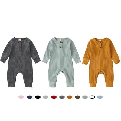 China Wholesale Spandex/Cotton White Ribbed Baby Rompers Cotton Cufflink Collar Baby Rompers Long Sleeve Newborn Clothes Boy Girl for sale