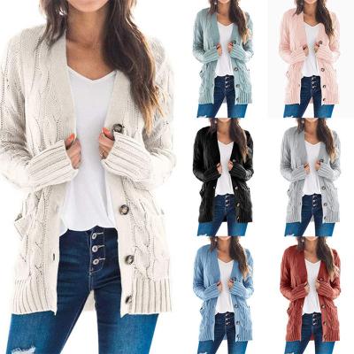 China Autumn And Winter New Casual Solid Color Twist Button Women's Cardigan Sweater Breathable Lady Clothing for sale