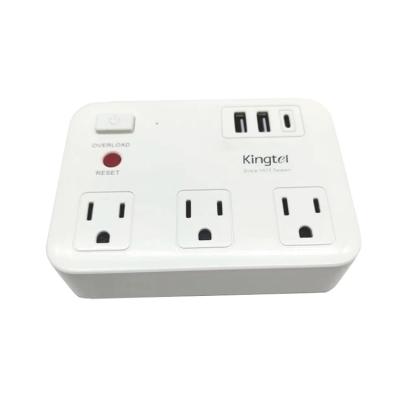 China Kingtel USA Power Extender with 3 Outlets One Main Switch USB Charging Lightning Overload Protection Power Strip US-1013U for sale