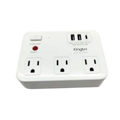 China Kingtel USA Type 3 Power Extension Wall Outlets One Key Switch USB PD For Fast Charging Power Strip US-1013PD for sale