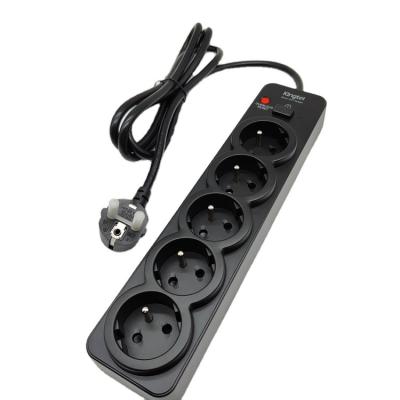 China Kingtel European Power Extension Socket with 5 Outlets One Main Switch Lightning and Overload Protection Power Strip ES-1015 Black for sale