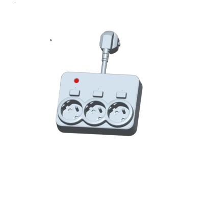 China Kingtel European Wall Socket Wall Type Power Extender With 3 Different Outlet Switches Overload Protection Power Strip ES-1033 W for sale