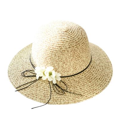 China Fashion\Comfortable women\durable 2021custom fashion lady girl spring and outdoor Panama wide beach sun visor brim toques flower sliver straw hat for sale