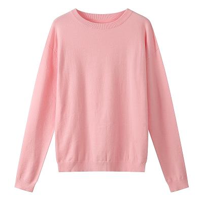 China 100% round neck cotton sweater woman autumn anti-pilling pink wholesale knitwear for sale