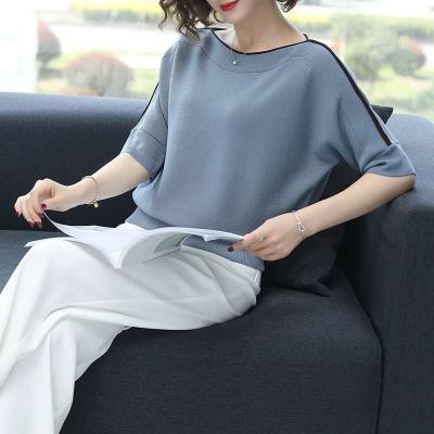 China Fashion Korean Women's Slim Fit Anti-Wrinkle Round Neck Half Sleeve Sweater Women for sale