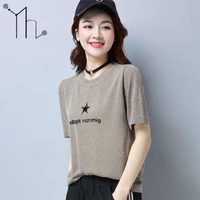 China 2019 New Summer Letter Short-sleeved T-shirt Female Loose Round Neck Thin Sweater Anti-shrinkage Female Manufacturers for sale