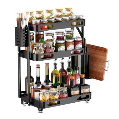 China Sustainable Wall Mounted Type Standing Countertop With Knife Holder Kitchen Organizer Spice Storage Rack for sale