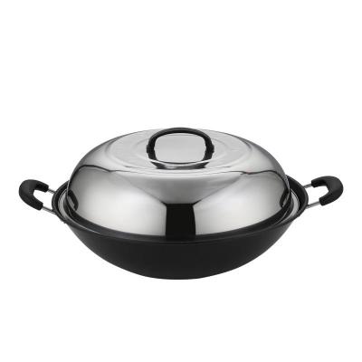 China Binaural Cast Iron Pan Large Iron Pot Household Wok Pot Non-Stick Thickened Viable Non-Stick Casserole Pan for sale