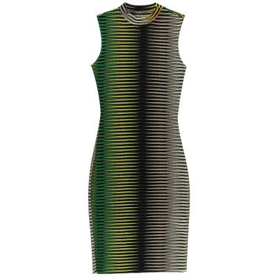 China High Quality Clothing Anti-Static Mini Stripe Mesh Maxi Dress Fashion Style Vest Dress Women High Street for sale