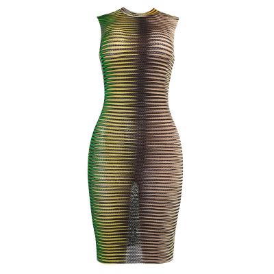 China Anti-Static It's A Dress You Can't Miss Summer Stripe Mesh Mini Bodycon Women Fashion Elegant Sheath Dress for sale