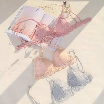 China Breathable French Lace Sexy Bra Set Lingerie Lady No Rims Girl Bra Light Triangle Back Cup Beautiful for sale