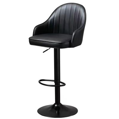 China Modern PU Leather Bar Chair With Black Painted Base Swivel Height Adjustable Bar Stool For Counter Kitchen for sale