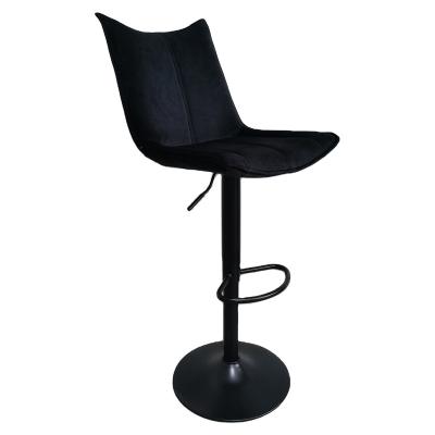 China Modern Delicate Quilted Bar Chair With Velvet And Black Base Revolving Bar Kitchen A Bar Stool With Adjustable Height for sale