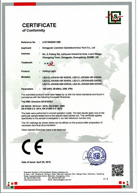 CE - Dongguan Lianzhen Optoelectronics Tech Co., Ltd.