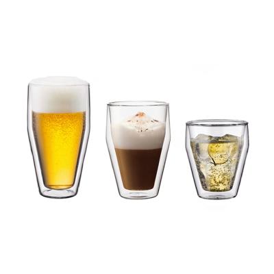 China Modern high quality and good price custom shaped 250mL double wall mug 350mL and 450mL beer glass for sale